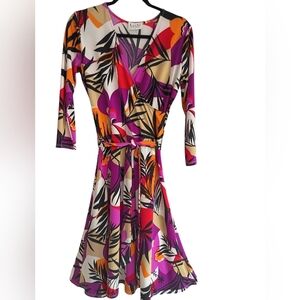 Leota NY Women's Multi Colored Wrap Dress Colorful SZ M